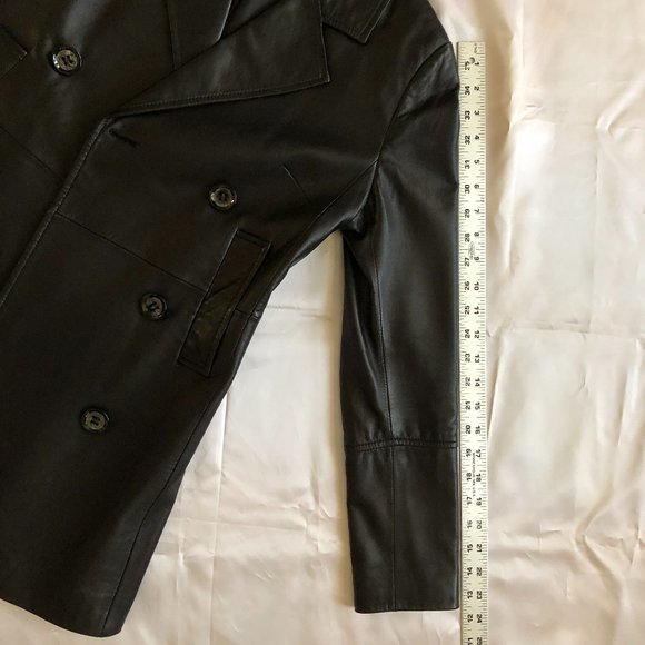 GENUINE Leather Double Breasted Jacket Blazer Coat - Picture 14 of 15